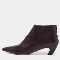 Dior Burgundy Leather Kitten Heel Ankle Boots Size 38