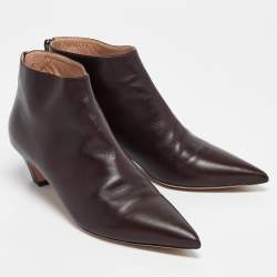 Dior Burgundy Leather Kitten Heel Ankle Boots Size 38