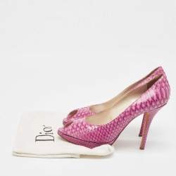 Dior Pink Python Embossed Leather Miss Dior Peep Toe Pumps Size 40.5