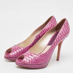 Dior Pink Python Embossed Leather Miss Dior Peep Toe Pumps Size 40.5
