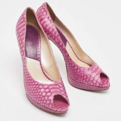 Dior Pink Python Embossed Leather Miss Dior Peep Toe Pumps Size 40.5