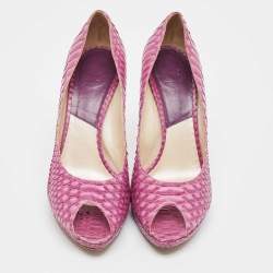 Dior Pink Python Embossed Leather Miss Dior Peep Toe Pumps Size 40.5