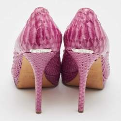 Dior Pink Python Embossed Leather Miss Dior Peep Toe Pumps Size 40.5
