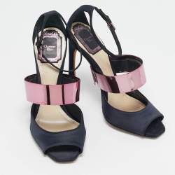 Pre Owned Dior Black Satin Ankle Strap Sandals Size 37