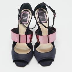 Pre Owned Dior Black Satin Ankle Strap Sandals Size 37