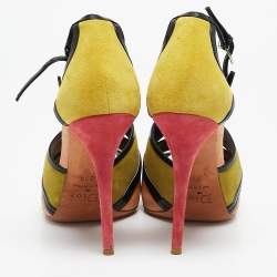 Dior Multicolor Suede and Patent Leather Strappy Peep Toe Sandals Size 39.5