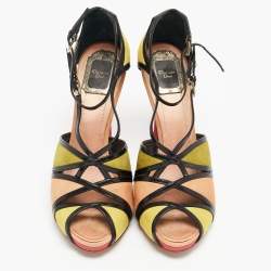 Dior Multicolor Suede and Patent Leather Strappy Peep Toe Sandals Size 39.5