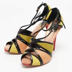 Dior Multicolor Suede and Patent Leather Strappy Peep Toe Sandals Size 39.5