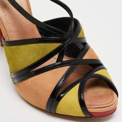Dior Multicolor Suede and Patent Leather Strappy Peep Toe Sandals Size 39.5
