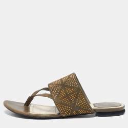 Dior Green Leather and Suede Embellished Flat Sandals Size 39
