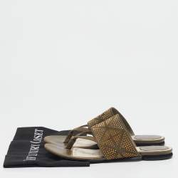 Dior Green Leather and Suede Embellished Flat Sandals Size 39