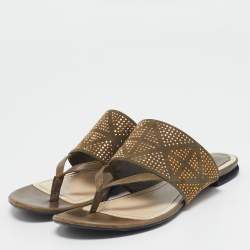 Dior Green Leather and Suede Embellished Flat Sandals Size 39