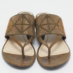 Dior Green Leather and Suede Embellished Flat Sandals Size 39