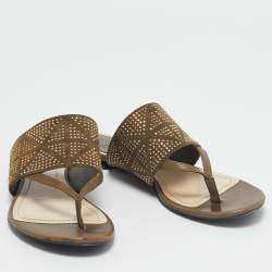 Dior Green Leather and Suede Embellished Flat Sandals Size 39