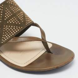 Dior Green Leather and Suede Embellished Flat Sandals Size 39