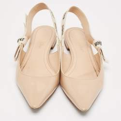 Pre Owned Dior Beige Patent Leather J'Adior Slingback Flats Size 37.5