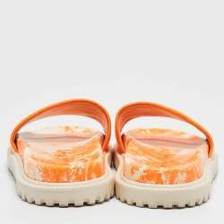 Dior Orange/White Embroidered Canvas Dway Flat Slides Size 37