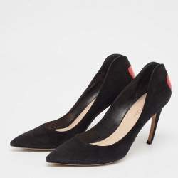 Dior Black/Red Suede and Leather Heart Pointed Toe Pumps Size 39.5