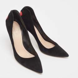 Dior Black/Red Suede and Leather Heart Pointed Toe Pumps Size 39.5