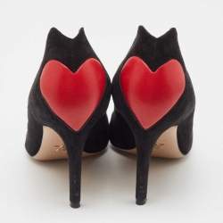 Dior Black/Red Suede and Leather Heart Pointed Toe Pumps Size 39.5