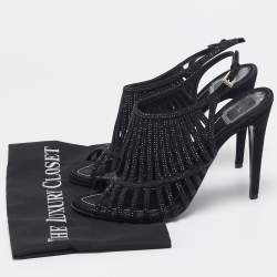 Dior Black Suede Crystal Embellished Ankle Strap Sandals Size 41