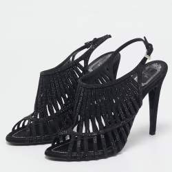 Dior Black Suede Crystal Embellished Ankle Strap Sandals Size 41