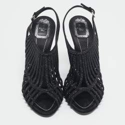 Dior Black Suede Crystal Embellished Ankle Strap Sandals Size 41
