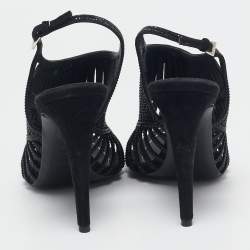 Dior Black Suede Crystal Embellished Ankle Strap Sandals Size 41