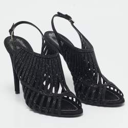 Dior Black Suede Crystal Embellished Ankle Strap Sandals Size 41