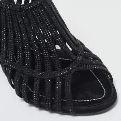 Dior Black Suede Crystal Embellished Ankle Strap Sandals Size 41