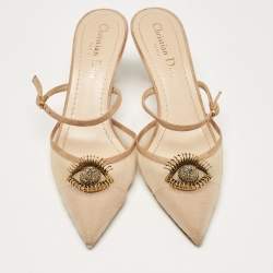 Dior Beige Suede and Mesh Surreal D Eye Mules Size 36