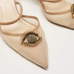 Dior Beige Suede and Mesh Surreal D Eye Mules Size 36