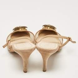 Dior Beige Suede and Mesh Surreal D Eye Mules Size 36