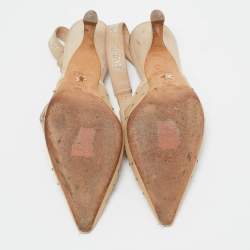 Pre Owned Dior Beige Mesh and Suede J'Adior Slingback Pumps Size 38.5