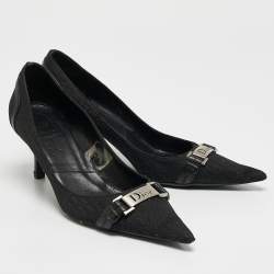 Dior Black Diorissimo Canvas And Leather Pointed Toe Pumps Size 37.5