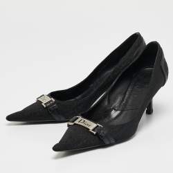 Dior Black Diorissimo Canvas And Leather Pointed Toe Pumps Size 37.5