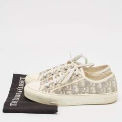 Dior Grey/White Oblique Canvas Walk'n'Dior Low Top Sneakers Size 38.5