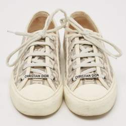 Dior Grey/White Oblique Canvas Walk'n'Dior Low Top Sneakers Size 38.5
