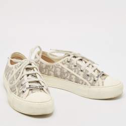 Dior Grey/White Oblique Canvas Walk'n'Dior Low Top Sneakers Size 38.5