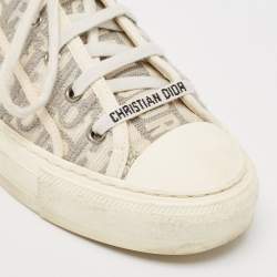 Dior Grey/White Oblique Canvas Walk'n'Dior Low Top Sneakers Size 38.5