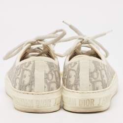 Dior Grey/White Oblique Canvas Walk'n'Dior Low Top Sneakers Size 38.5