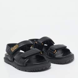 Pre Owned Dior Black Leather DiorAct Flat Sandals Size 37.5