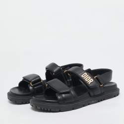 Pre Owned Dior Black Leather DiorAct Flat Sandals Size 37.5