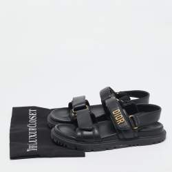 Pre Owned Dior Black Leather DiorAct Flat Sandals Size 37.5