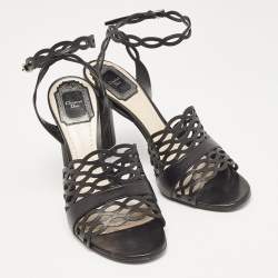 Pre Owned Dior Black Leather Ankle Strap Sandals Size 38