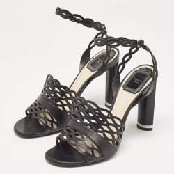 Pre Owned Dior Black Leather Ankle Strap Sandals Size 38