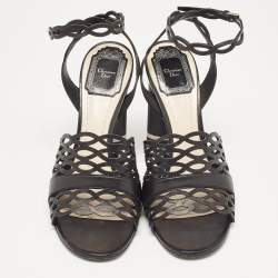 Pre Owned Dior Black Leather Ankle Strap Sandals Size 38
