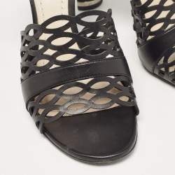 Pre Owned Dior Black Leather Ankle Strap Sandals Size 38