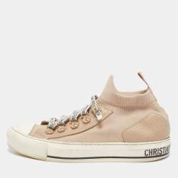 Dior Beige Knit Fabric and Leather Walk'n'Dior Sneakers Size 39.5