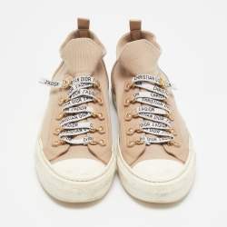 Dior Beige Knit Fabric and Leather Walk'n'Dior Sneakers Size 39.5